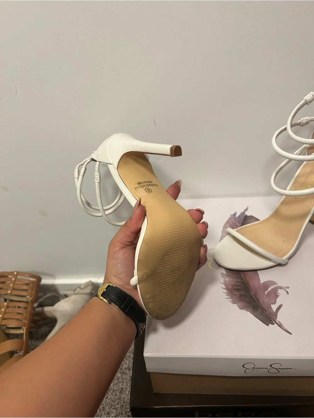Liliana White Spiral Strap High-Heel Sandals